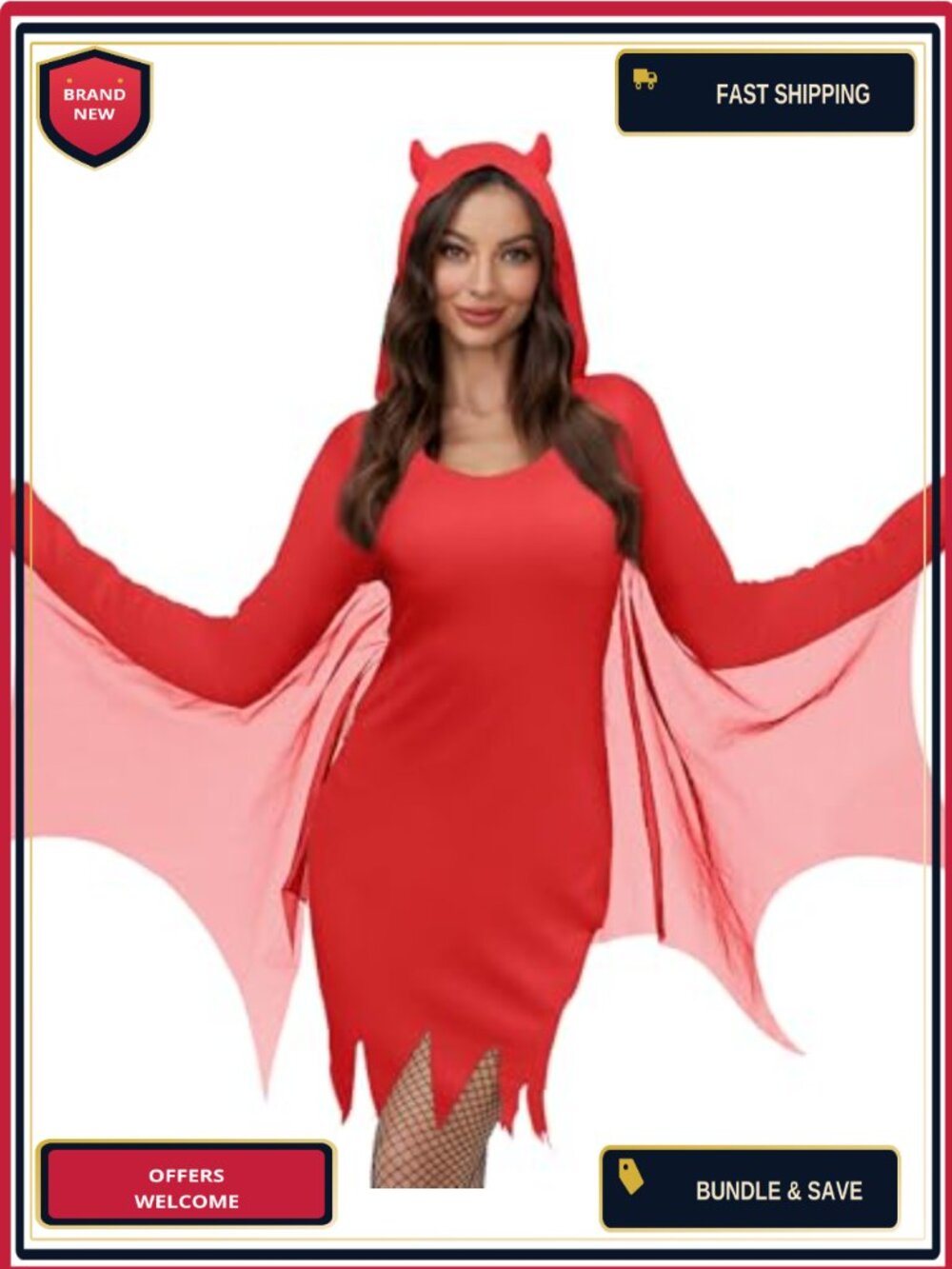 Womens Halloween Mini Dress Hooded Long Sleeve Bat Wing Costume
